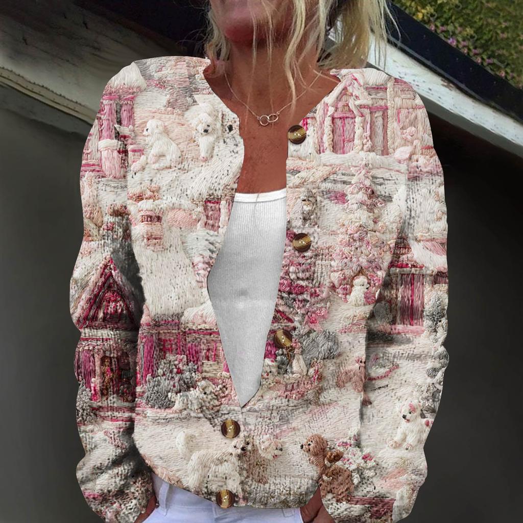 Dámská módní pletená svetrová bunda s dlouhým rukávem a zapínáním na knoflíky