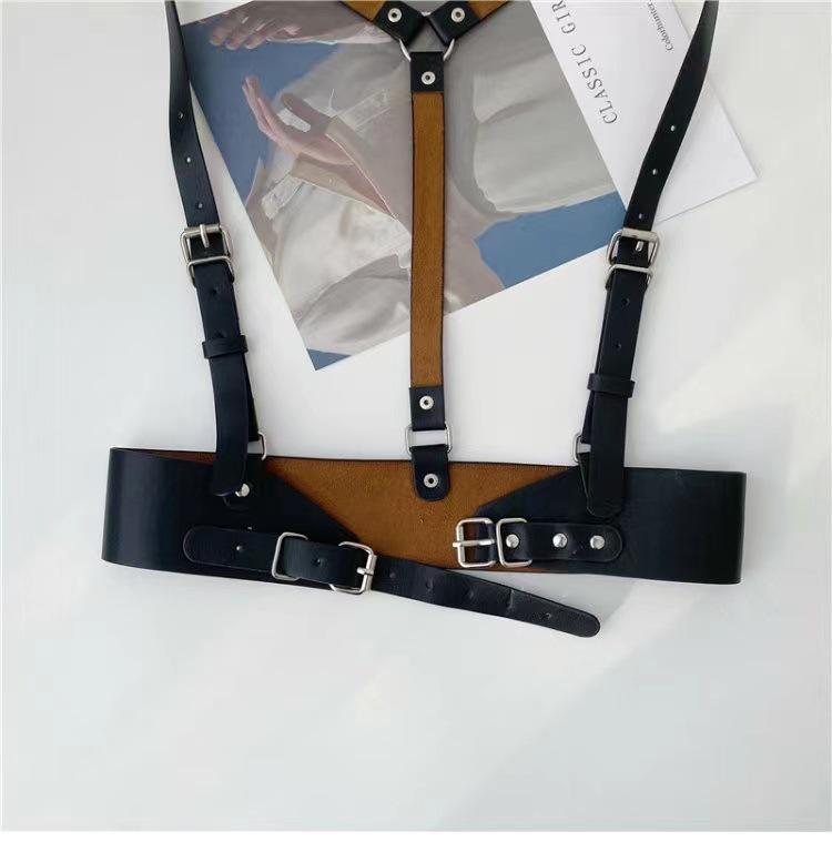 Women's Punk Corset Belt with Skirt Straps - Black