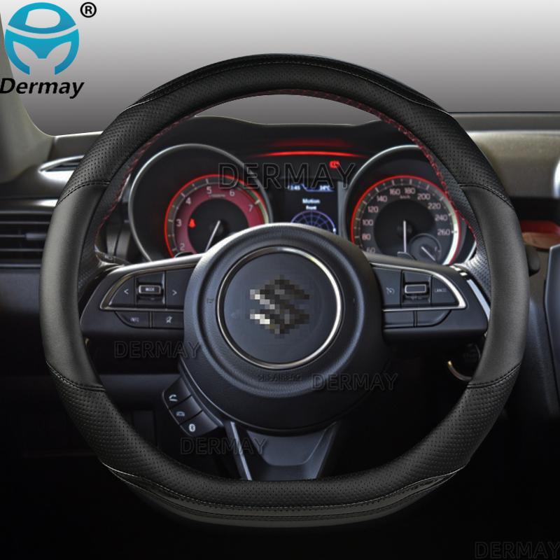 For Suzuki Swift 2017 2018    DERMAY Car Steering Wheel Cover Microfiber Leather + Carbon Fiber Auto