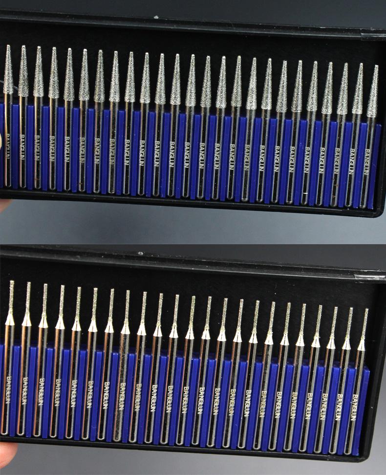 Banglun Diamond 3mm Alloy Grinding Head Set: Jade Carving, Cylindrical, Conical, Ball Needles