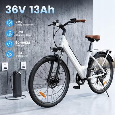 אופניים חשמליים UcitySW אופניים חשמליים לנשים/גברים 250W 36V13Ah 90KM 26 אינץ' 5 הילוכים