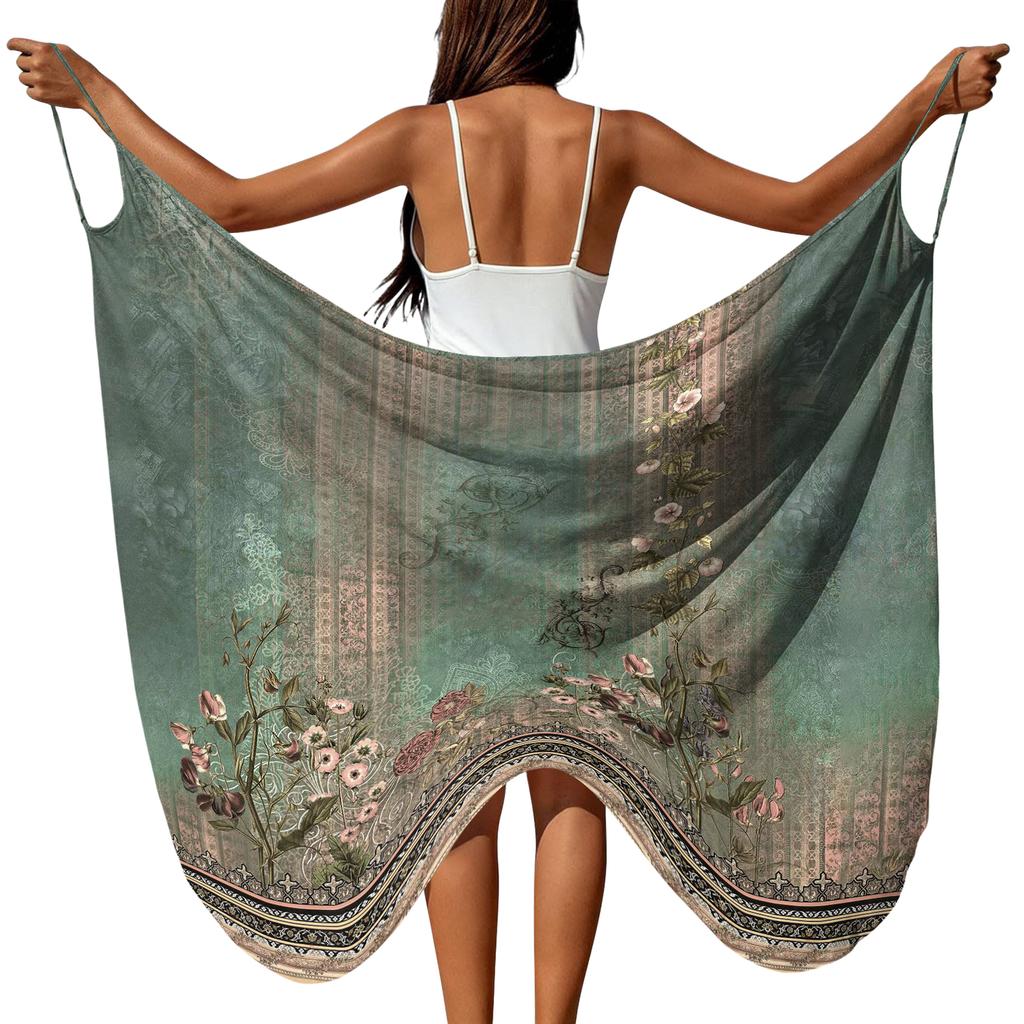 Large Floral Print Lightweight Beach Sarong Wrap Soft Breathable Bohemian Style Cover Up for Women Vacation