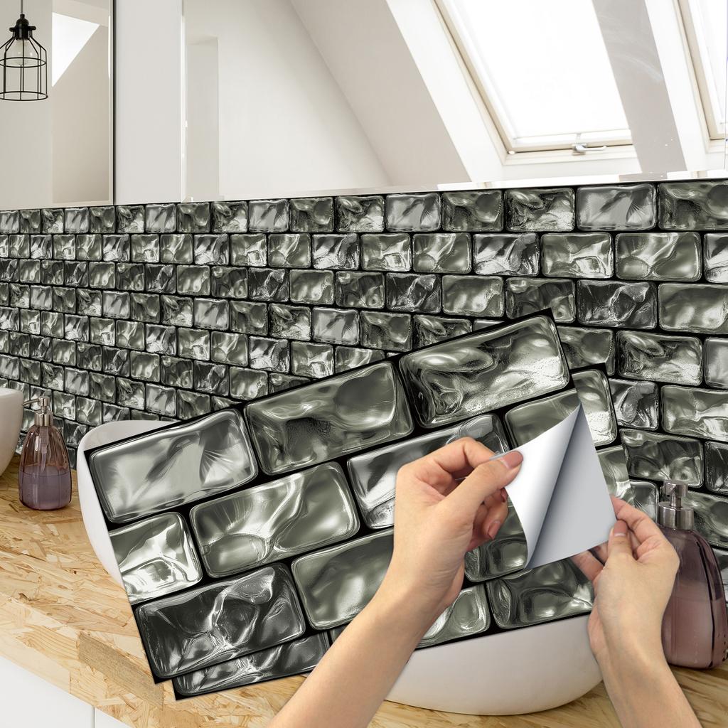 KUUJOJO 3D Vintage Faux Wall Tile Self-Adhesive Decal for Kitchen, Living Room and Bathroom Wall Decor, 11.8 in. X 5.91 in.
