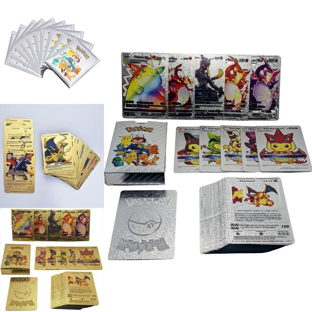 Shiny Pokemon Cards Metal Gold Energy Card Collection Featuring Charizard And Pikachu