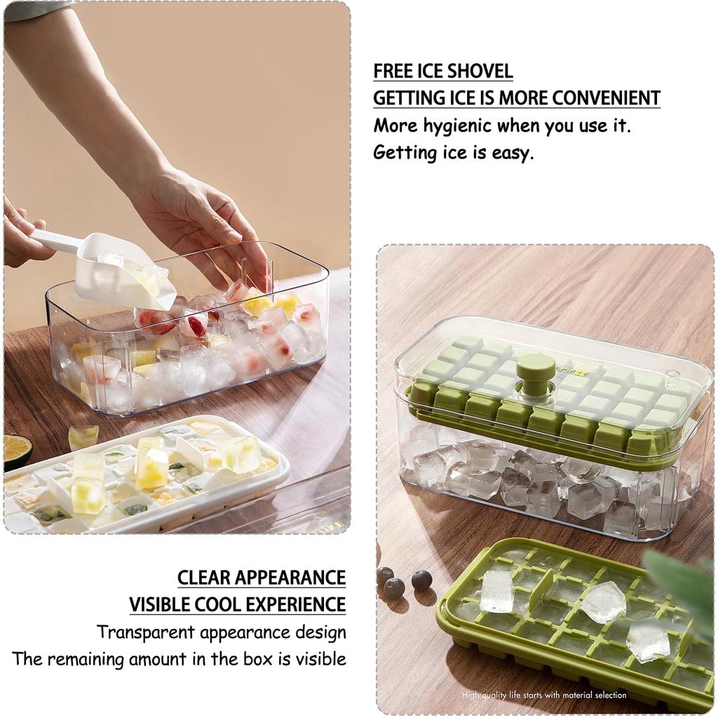 Iskubsbricka med lock, skopa och behållare 64 fack formar snabb insamling av iskuber