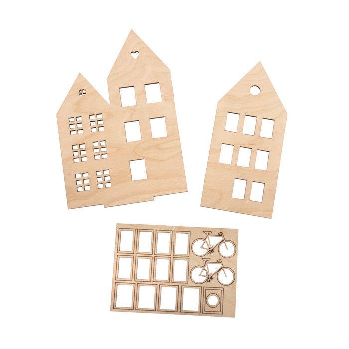 Maisons avec motif en bois - RAYHER - 62891505 - FSCMixCred. - 15,1x18,8cm - Nature