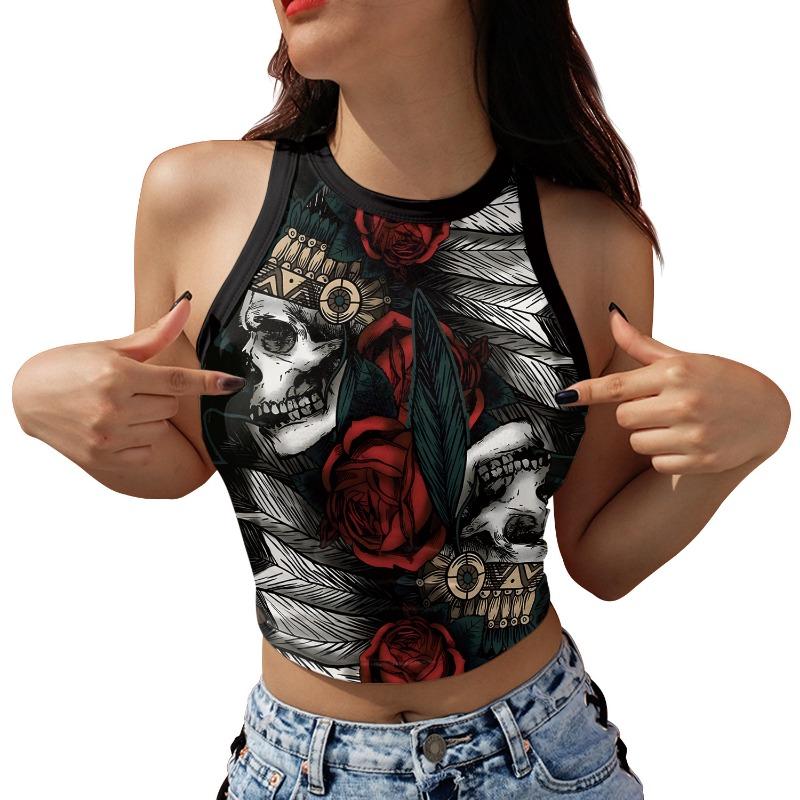 Halloween costume new summer skeleton skull digital printing fashion short vest top