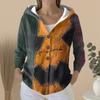 Women's Fashion Casual Sweater Button-Up Print Cardigan  Hooded Jacket