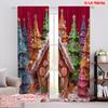 2pcs 2D Flat Printing Happy St Patrick's Day Scene Curtain Gingerbread Candy House and Tree Polyester Without Electricity