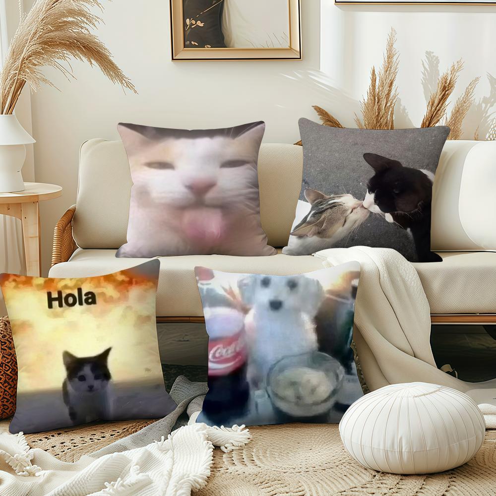 Lustige Katzen-Meme-Kissenhülle Kurzer Plüsch Polyester Kissenbezug Dekor Dekokissenbezug Heimdeko