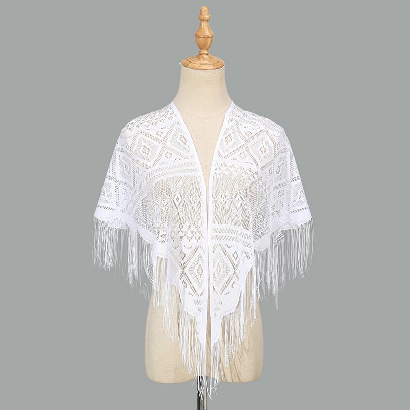 Elegant Tassels Triangular Scarf Polyester Prayer Shawls In Church Pure Color Lace Scarf Femme Wedding Scarves Transparent Shawl