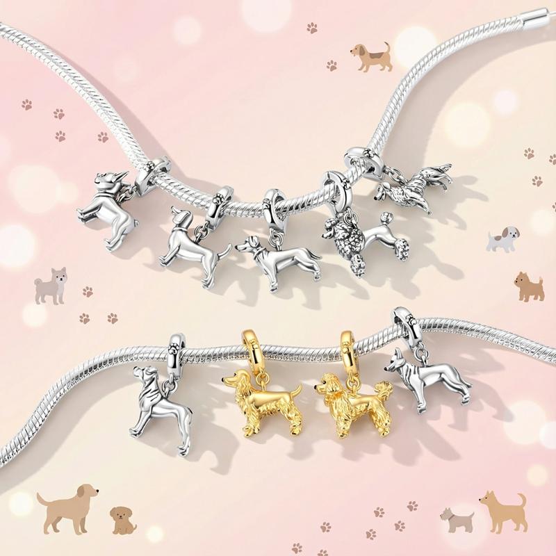 Charms Pendant Original 925 Sterling Silver Cat Dog Puppy Kitten Beaded Charms Fit Bracelet Necklace Women's DIY Jewelry Gift