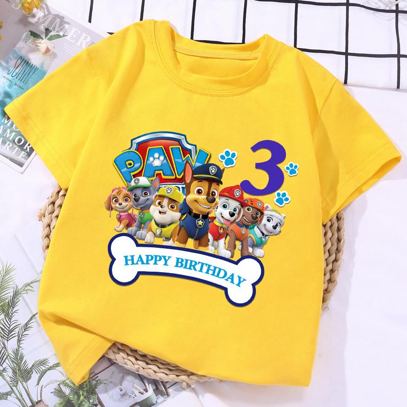 T-shirt Paw Patrol per Bambino e Bambina, Top per Festa di Compleanno, Magliette, Vestiti per Bambini di Anni, Vestiti Cartoni Animati, Magliette Morbide a Maniche Corte per Neonati, Maglietta