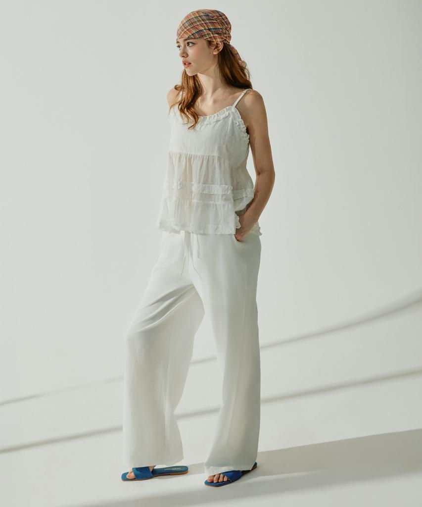 VIKINI VENDER Slush Linen Elastic Waist Wide Pants - White