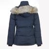 Womens Hooded Down Jacket With Removable Raccoon Fur Trim 90% White Duck Slim Fit Winter Coat