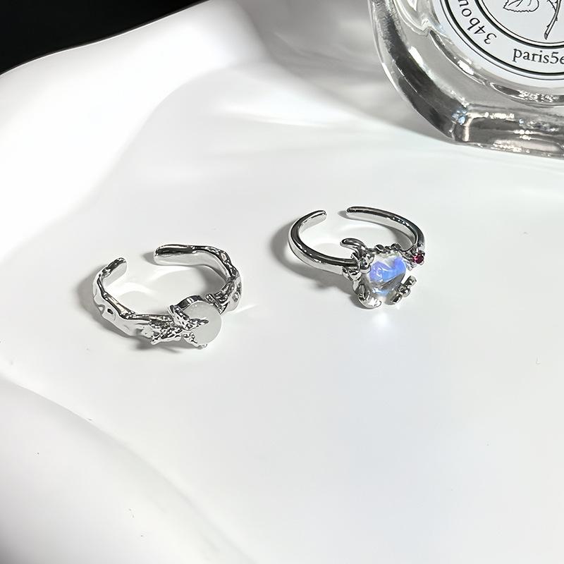 Liquid Moonstone Stacked Wearing High-End Ring Love Niche Design Cold Wind Butterfly Open Ring Woman