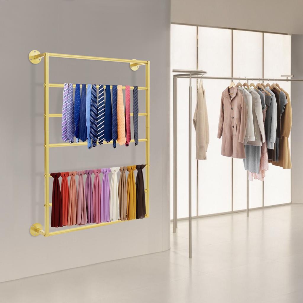 7-Tier Wall Mounted Scarf Organizer, Hanging Storage Rack for Scarves Towels Hats, Durable Carbon Steel Display Shelf Holder