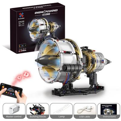 564 KLOCKI MOC Silnik Samolotu Zestaw Budowlany ze Światłem LED Sterowanie Aplikacją Model Samolotu Turbo Jet DIY Zabawka STEM dla Nastolatków Dorosłych