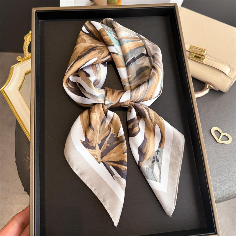 Holiday Casual Printing Simulation Silk Scarf Square Scarf High-end Shawl Sunscreen Neck Small Square Scarf Headscarf Female