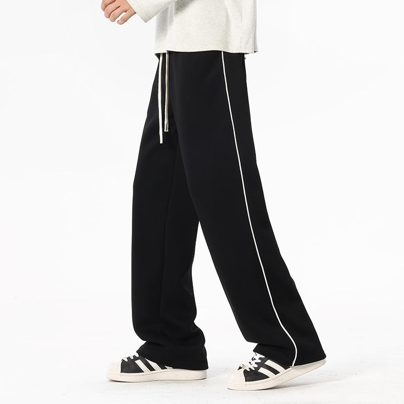

Men s Gray Sweatpants with Contrast Side Stripe, Loose Fit Casual Trousers, Streetwear Style for Daily Wear M чорний