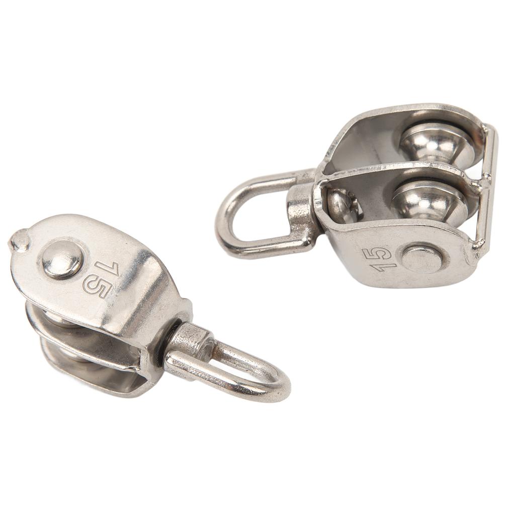2 szt. Blok podwójny do podnoszenia, wytrzymały, ze stali nierdzewnej, rolka M15, zawiesie do liny stalowej, żuraw, ładowność 35 kg
