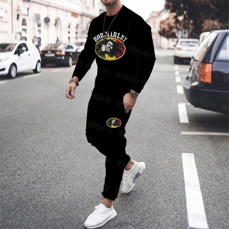Reggae Sweatshirt Set Long Sleeve T-Shirt Casual Pants Sportswear Hip Hop Punk Street Men Oversized 2 Piece Set