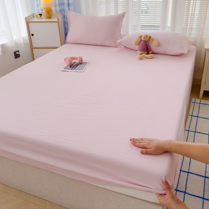 Japanese Style Washed Cotton Checkered Bed Sheet Three Piece Set, Fully Wrapped Bed Sheet, Non Slip Single Piece, Simmons