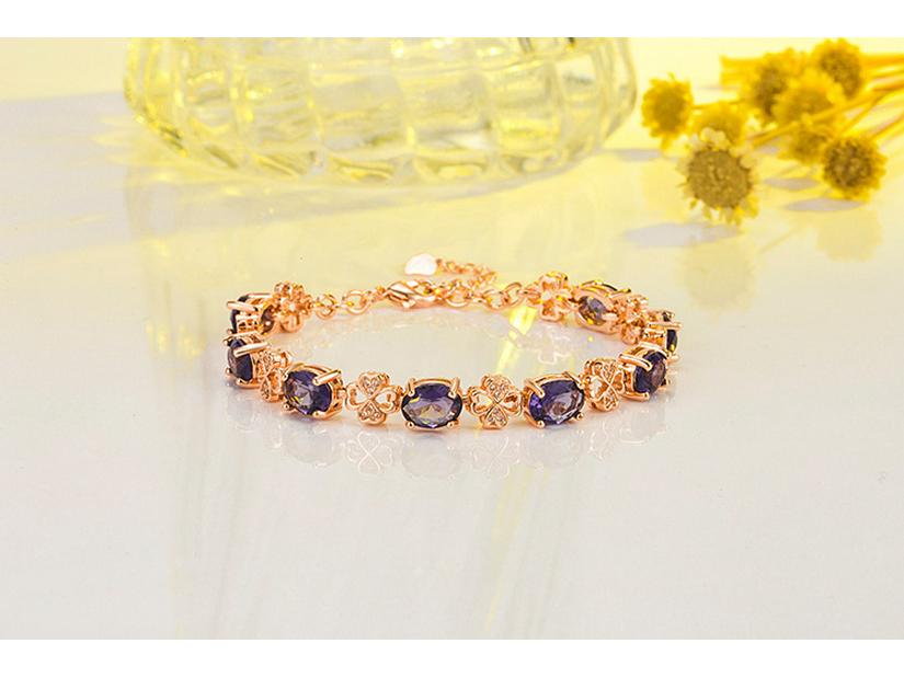 Rose Gold Plated Four-Leaf Clover Bracelet with Red Tourmaline and Ruby