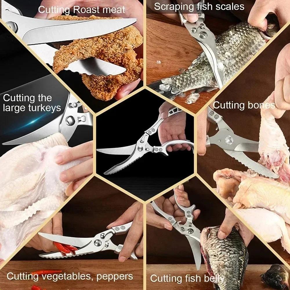 Stainless Steel Food Scissors Multi-function Kitchen Scissors Chicken Bone Meat Scissors Kitchen Cutting Knife Cooking Knife Bar
