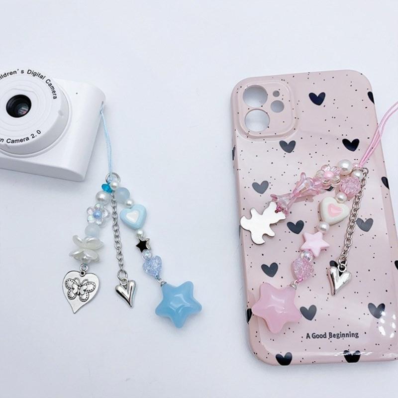 Cute Star Bead Tassels Pendant Phone Straps Lanyard Pocket Keychain Strap Backpack Charm Car Keys Decoration Chain