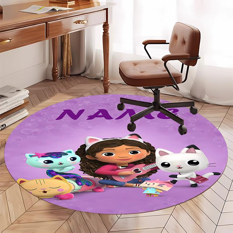 Custom Name Gabby's Dollhouse Printed Round Rug Carpet Chair Rug Area Rug Entryway Doormats,for Office Chair Living Room Bedroom Kitchen Room.