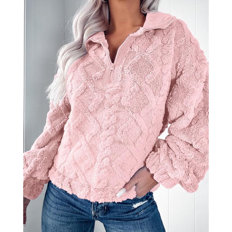 Autumn and Winter Women's Plus Size Solid Colour Long Sleeve Pullover