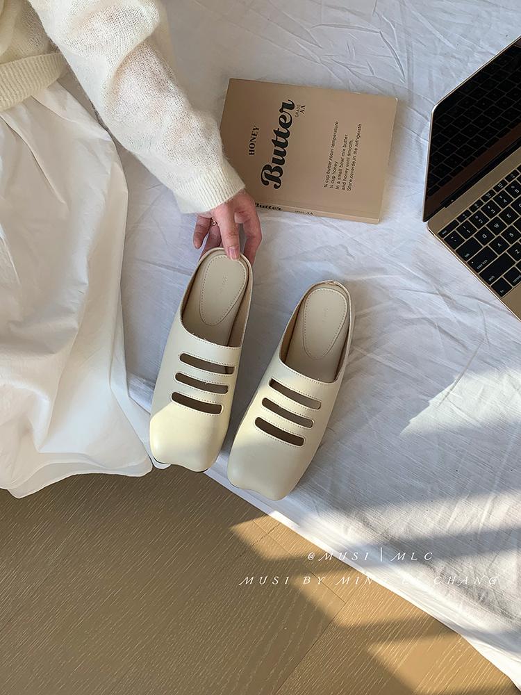 Fashion Summer Mules Slippers Women Shoes Casual Slippers Flat Cover Toe Slides Flat Heel Loafers Comfortable Versatile Footbed Sandals