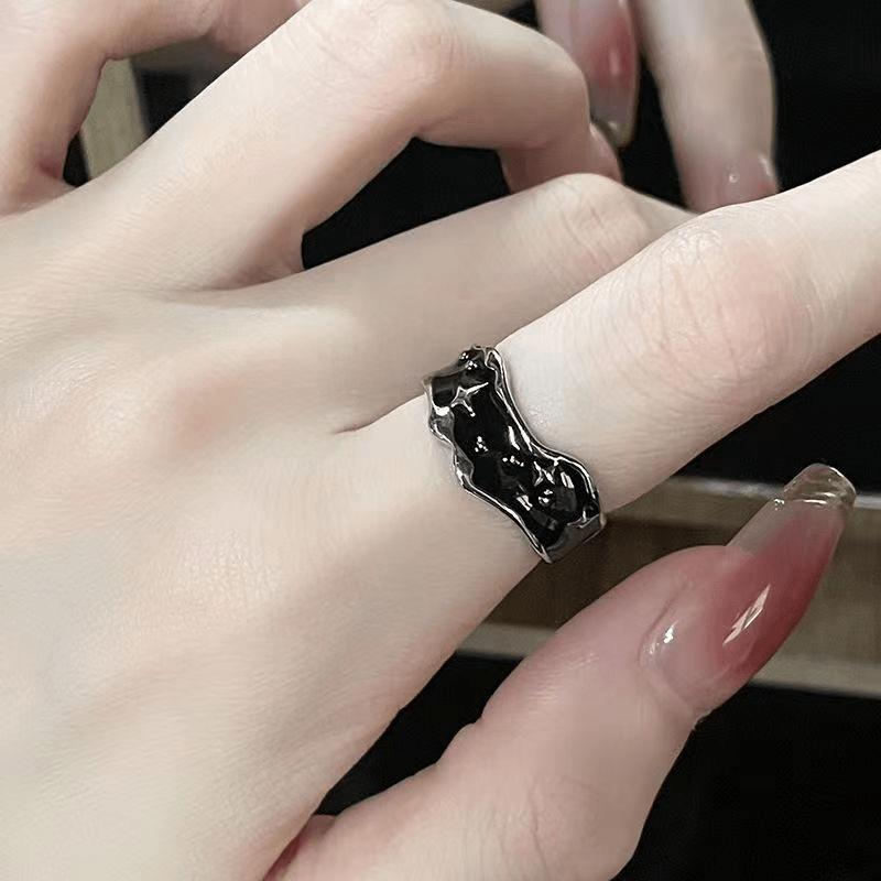 Dark Style Niche Starry Ring, Men's and Women's Fashionable Light Luxury Neutral Style Index Finger Ring, Irregular Star Opening Ring.