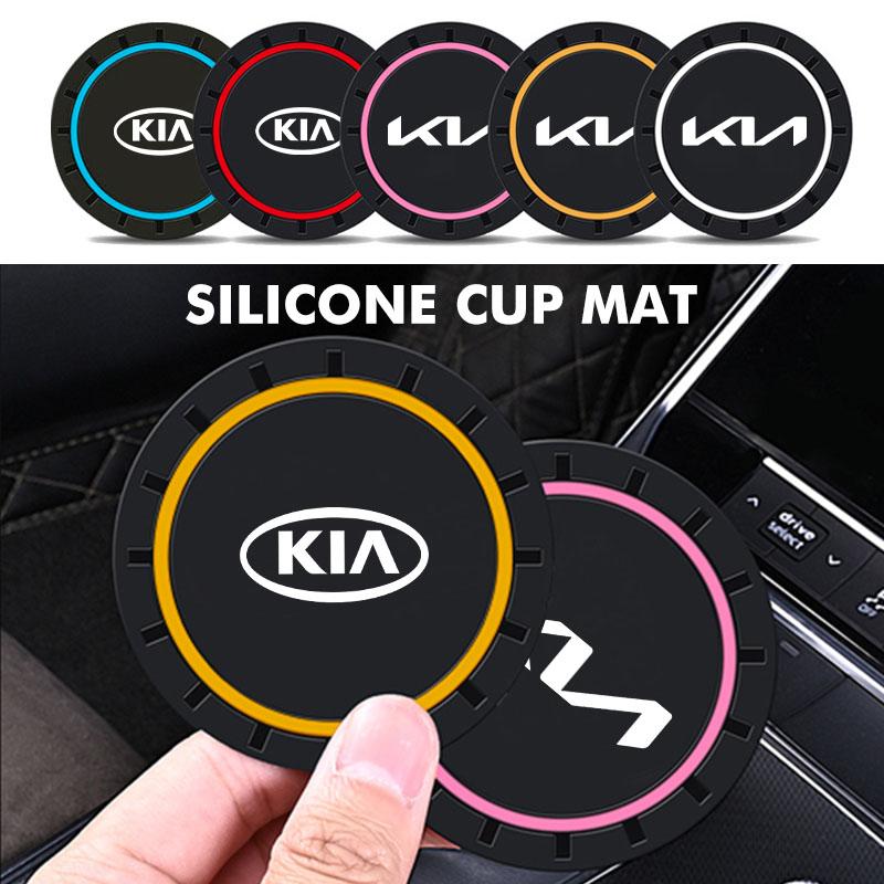 AABIU1 2pcs Car Silicone Coasters Water Cup Pads Non-Slip Mats For KIA K5 K2 Rio Optima Sportage Ceed Soul Picanto Venga Forte Stonic