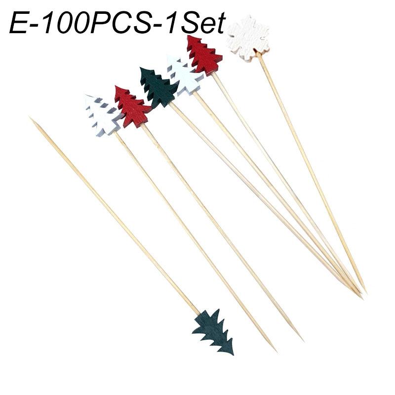 50Pcs/set Christmas Fruit Sticks Disposable Bamboo Sticks Snowflake Christmas Tree Elk Santa Claus Snowman Sticks Xmas Ornaments