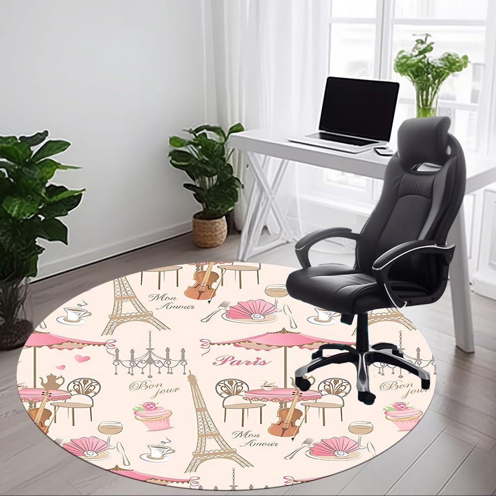 1pc Parisian Tea Party Office Round Rug, Non-slip, Soft and Durable Office Rug for Interior Decoration, Perfect for Office, Beautiful Decoration yy260