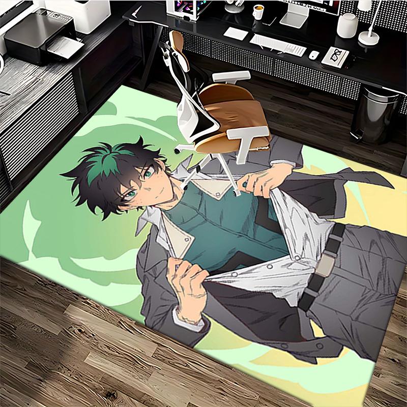 1pc Anime Cartoon Design Office Chair Mat - Green Hair Character with Belted Suit Jacket - Non-Slip Carpet for Home Decor, Gaming Room, Seasonal Gift.