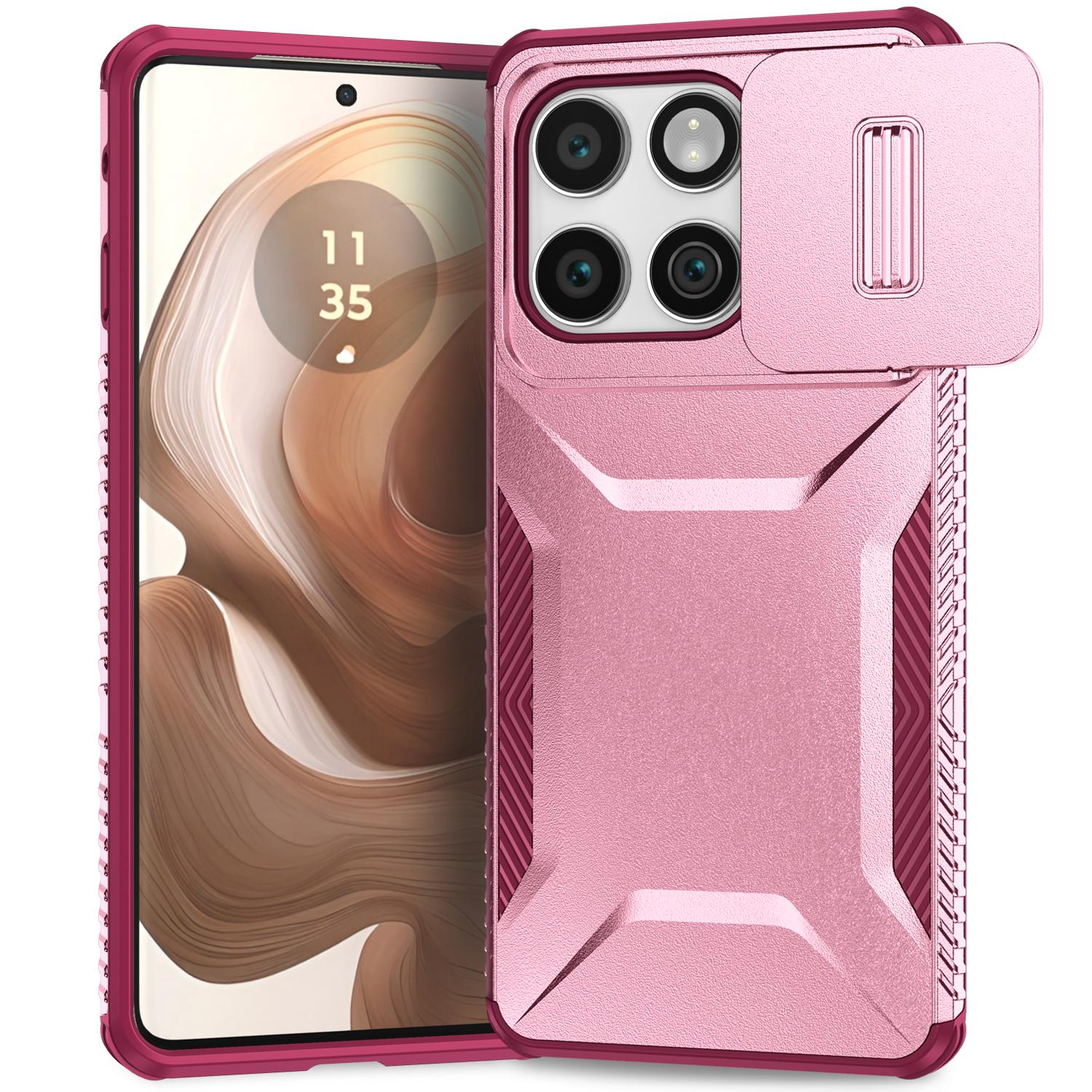 

For Motorola Edge (2025) 5G Case Camshield TPU+PC Phone Cover Non-Slip Side Edge Pink/Wine Red