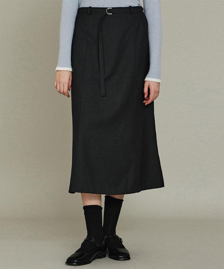 ITOV SEOUL Mid-Rise Wool Flare Belted Skirt Ch