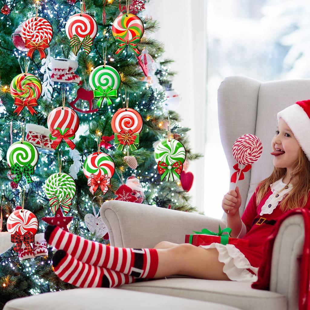 Peppermint Christmas Tree Ornaments Colorful Peppermint Wood Ornaments Lollipop Candy Christmas Ornaments