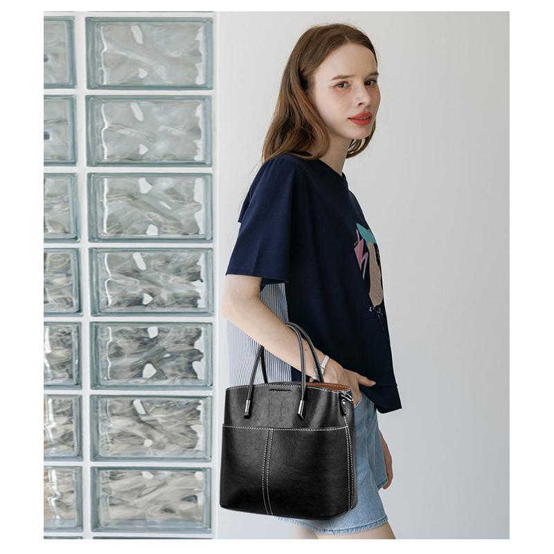 Oily Wax Leather Handbag Niche High-end Commuter Shoulderbag Female Large-capacity Messenger Bag