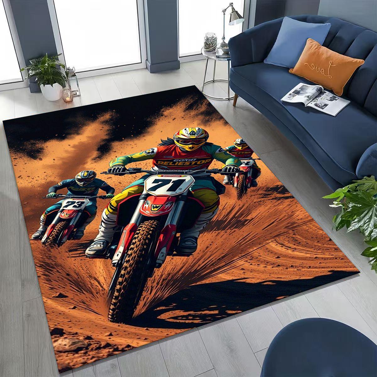 

Motocross Sunset Adventure Rug Vibrant Dirt Bike Art Carpet Living Room Decor Gift Choice Soft Durable Floor Cover forHomeOffice 40x60cm