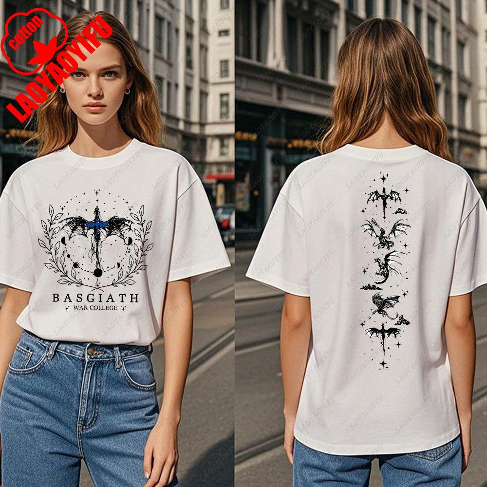 Fourth Wing DoubleSided TShirt Basgiath War College TShirt Women Tshirts High Quality Cotton Short Sleeve Graphic Vintage Tee