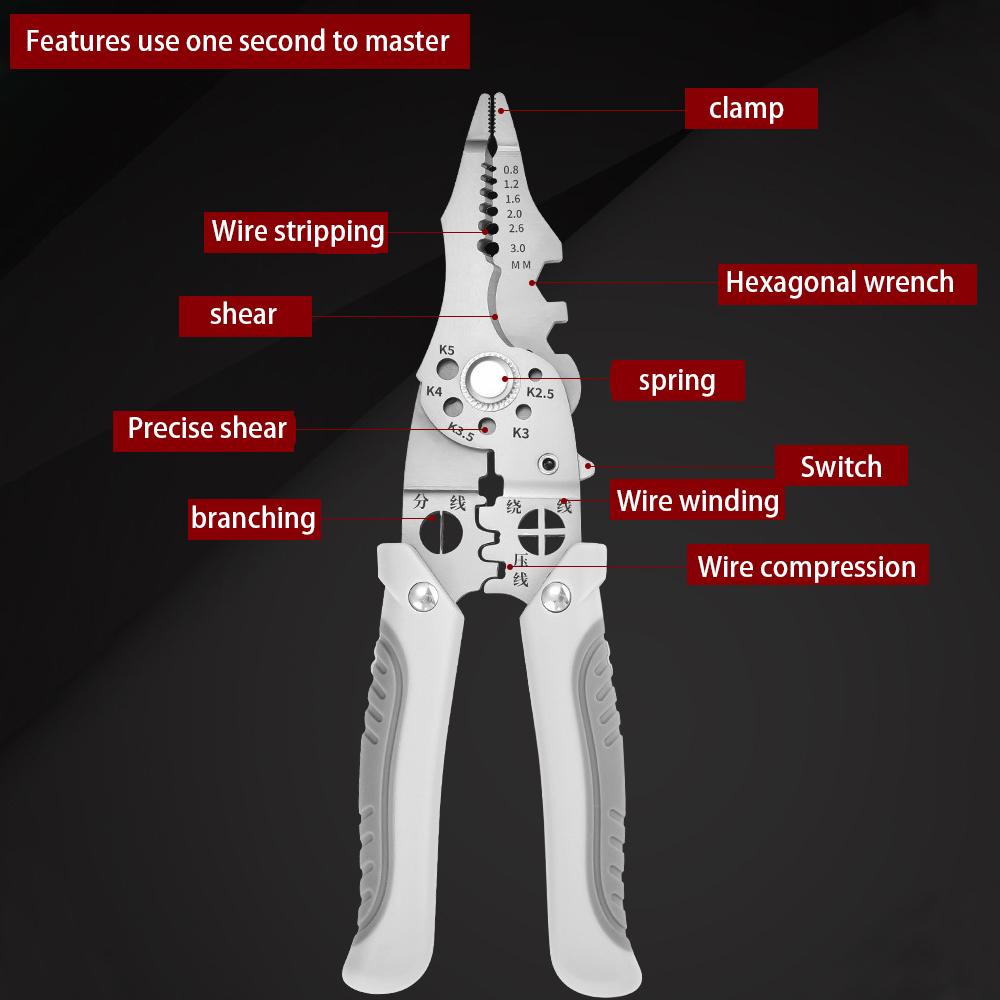 Pintudy 21 In 1 Wire Stripping Pliers Bent Non Slip Handle Electrician Hand Tools Multitool Adjustable Automatic Stripper Tool