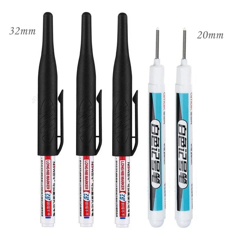 32/20mm Waterproof White Oily Deep Hole Long Nib Head Markers Pen Set for Metal Perforating Bathroom Woodworking Decoration Tool