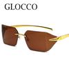 Fashion Rimless Sunglasses for Men Women Luxury Brand Curved Lens Summer Travel Rectangle Frameless Shades