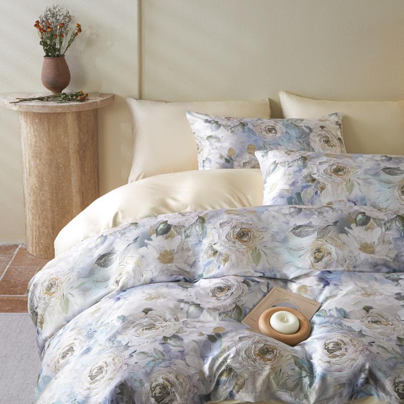 Cold Silk Cool Bedding Set Four-piece Set Oil Painting Style Skin-friendly Breathable Comfortable Bed Sheet Quilt Cover Pillowcase