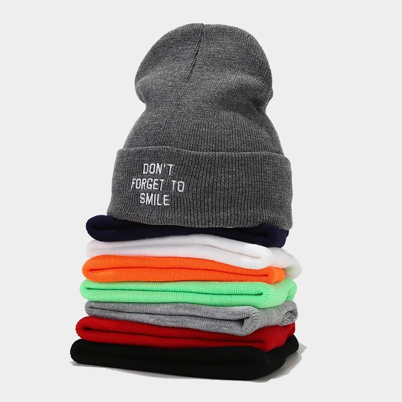 Trendy Brand Fashion Letter Embroidery Knitted Pullover Hat Women's Personality Simple Curling Heap Hat Men's Cold Hat