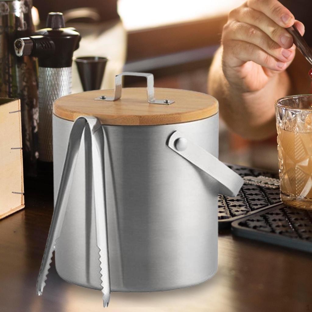 Stainless Steel Ice Bucket Wine with Handle Container Lid and Tongs for Bar